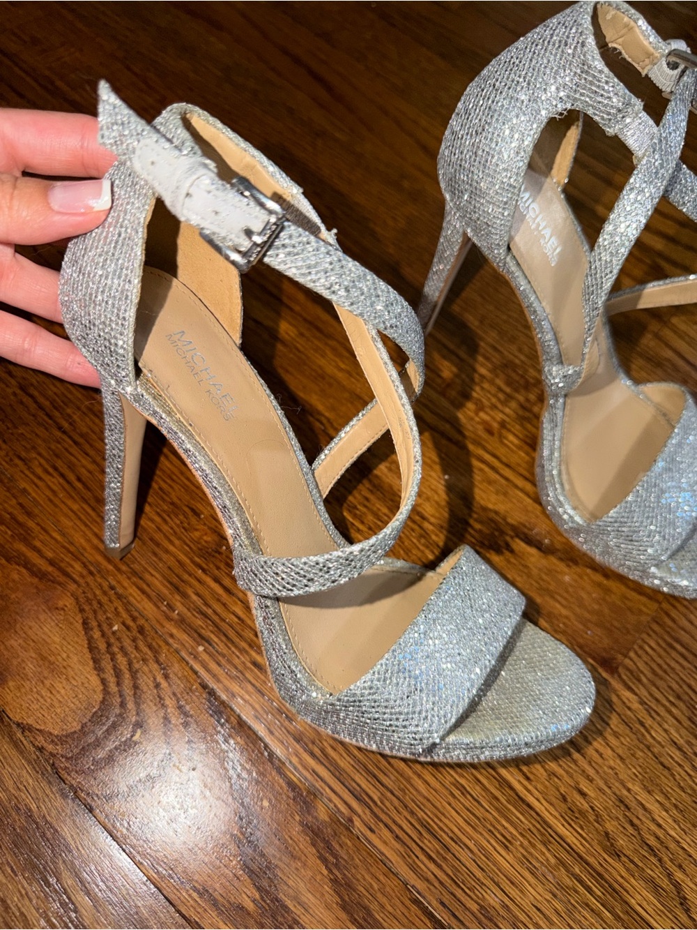 Michael Kors Silver Glitter Strappy High Heel Sandals